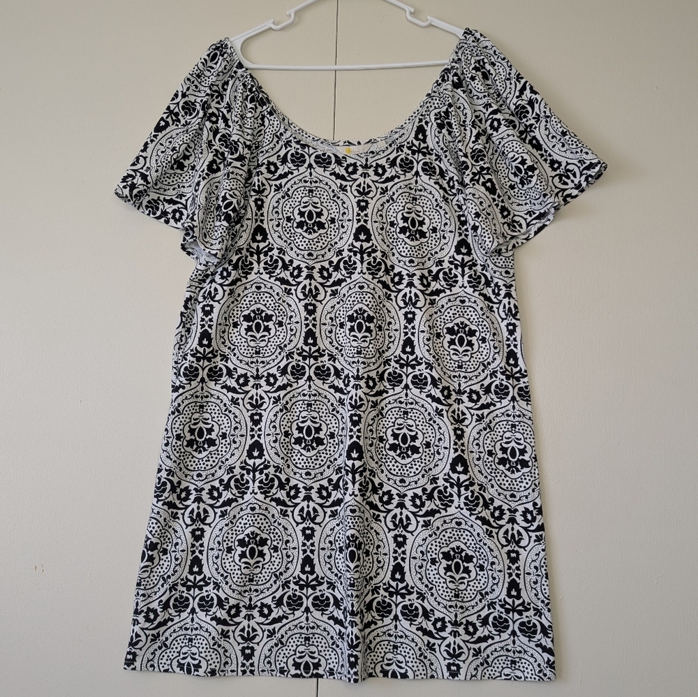 Boden Scoop Neck Jersey Exotic Tile Mini Dress Size 14 Great British‎ Style